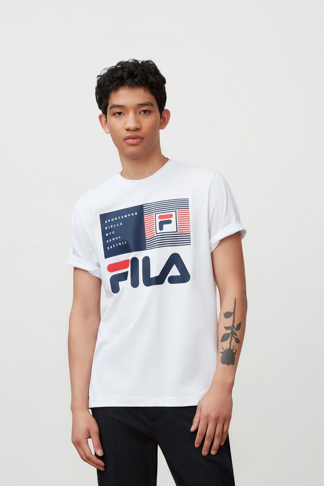 Fila T シャツ メンズ 白 Celso Graphic 5409-IEQMJ